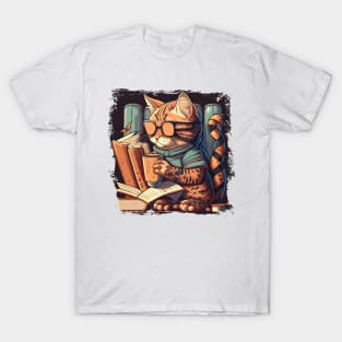 Cool Cat Reading Book - Caffeine Coffee Cat T-Shirt